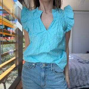 Ramy Brook Light Blue Ruffle Sleeve Top